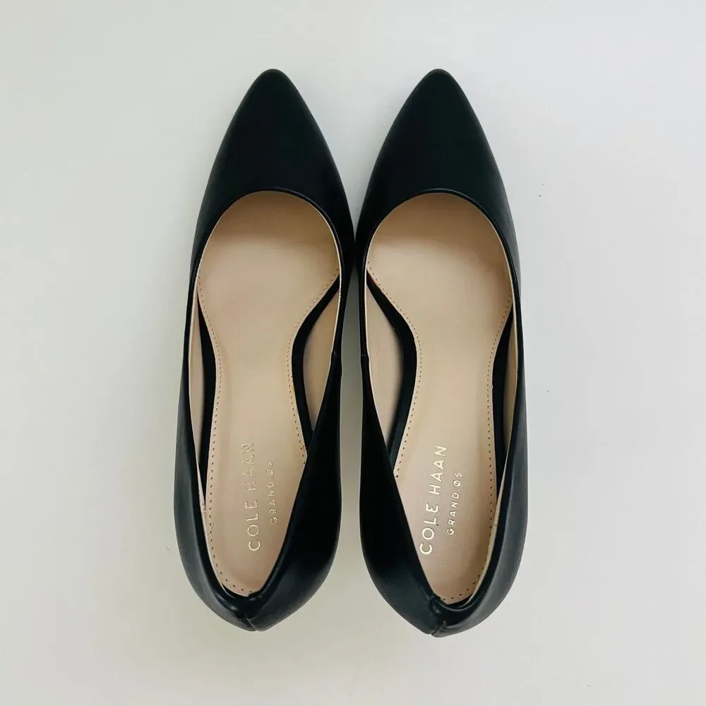 COLE HAAN Brand Bow Black Leather Pointed Toe Stiletto Heels Pumps - US 6.5